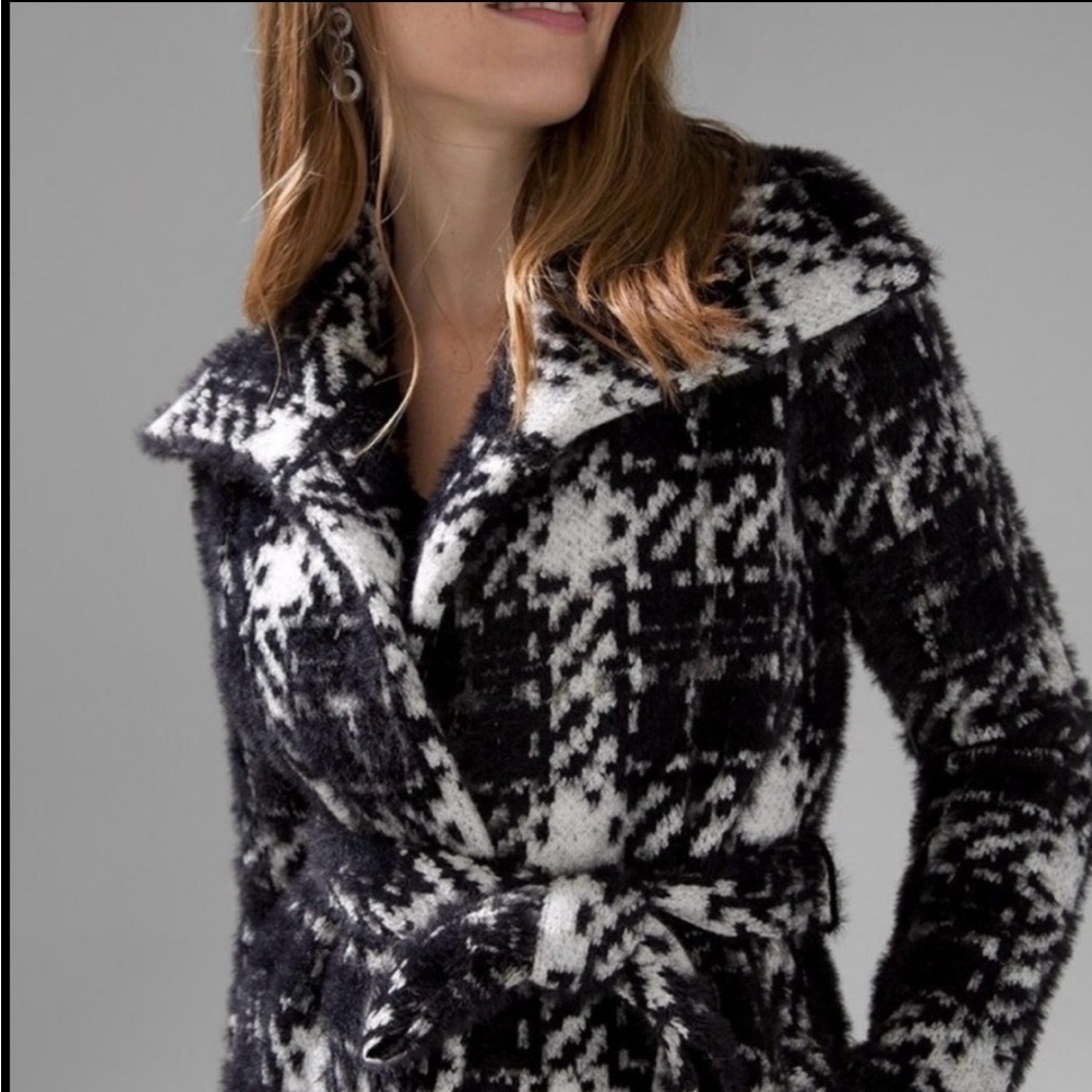 White House Black Market Black and White Plaid Coat